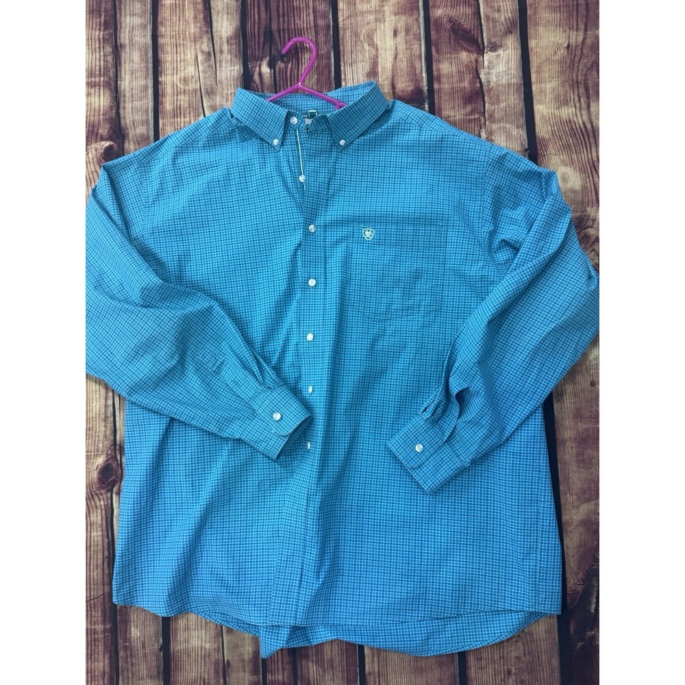 Ariat Pro Series Men's Blue Check Cotton Woven Stretch Button-Up Shirt XLT B&T